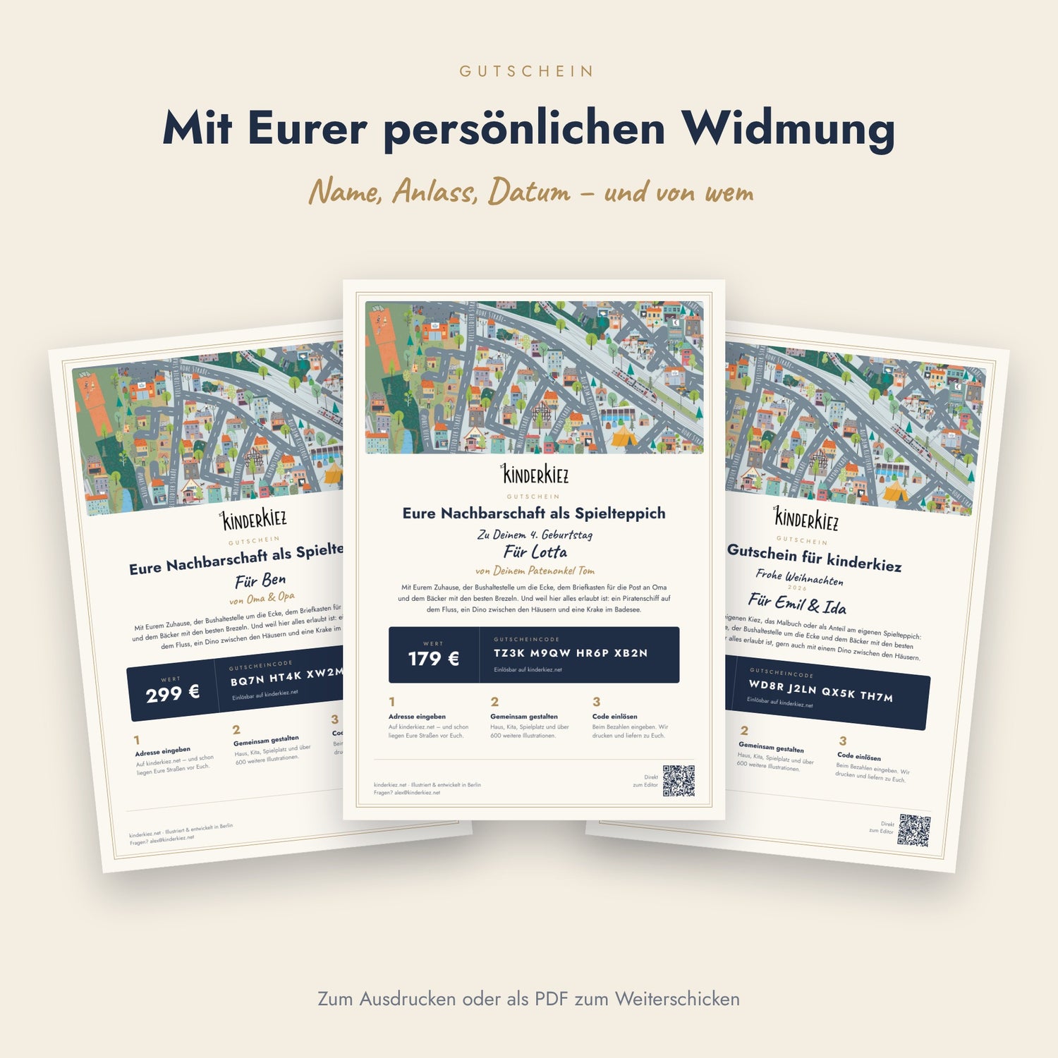Beispiele für Gutscheine mit persönlicher Widmung von Oma und Opa, Patenonkel und zu Weihnachten